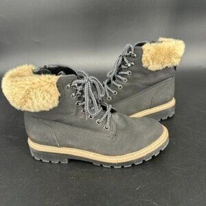 Steve Madden Alaska Faux Fur Black Leather Combat Women Boots Size 9